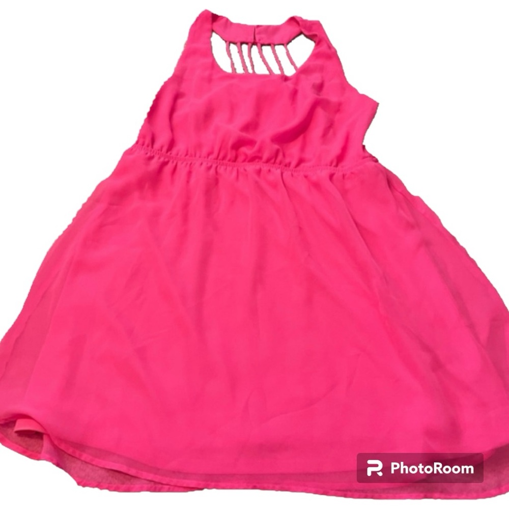 EUC. Women’s Neon Pink Sleeveless Chiffon Mini Dress. Size XL Junior (15-16).